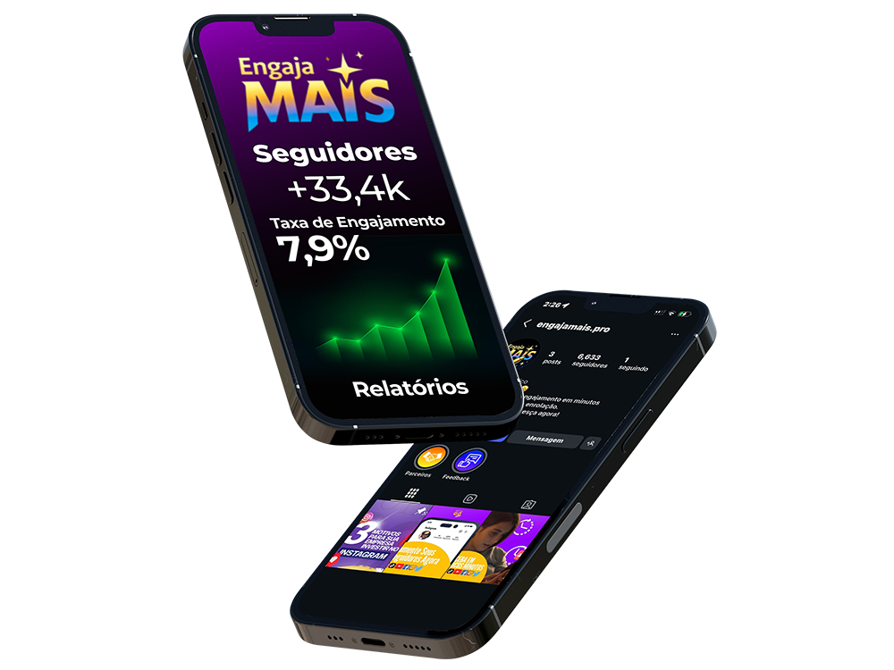 Dois smartphones mostrando crescimento e perfil do Instagram - Top Sociais